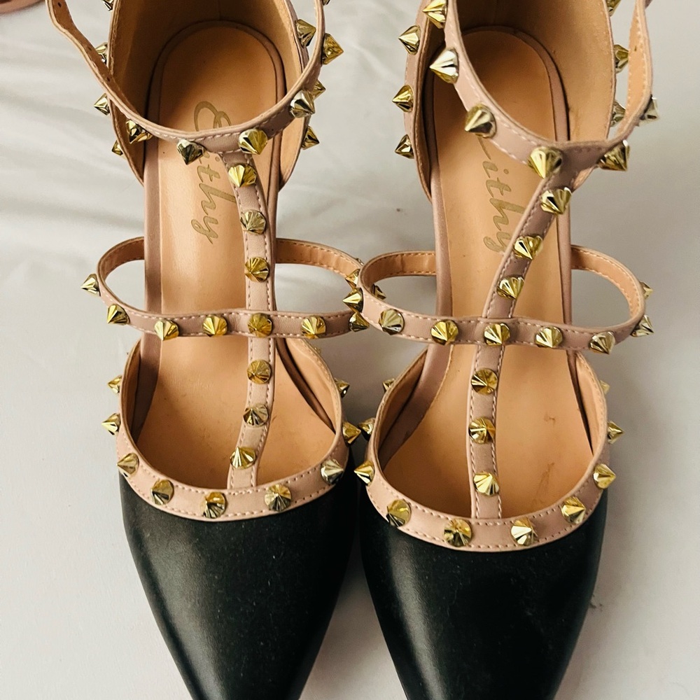 Black and Gold Studded Women's Shoes